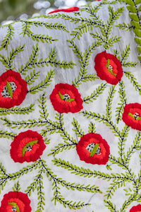 Delicate Embroidered Indian Shawl Red Poppies