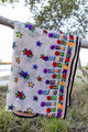 Delicate Embroidered Indian Shawl with Colourful Flowers and Dark Trim